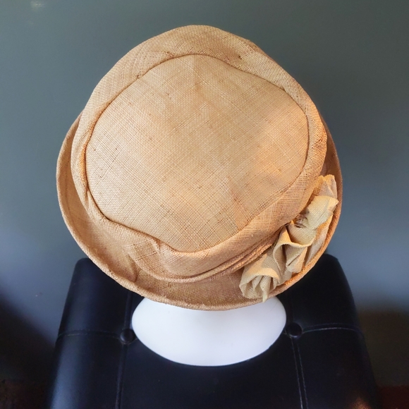 ?HP Vtg Handmade Christina A Moore Toquilla Straw Floppy Shabby Chic Cloche Hat main image 6